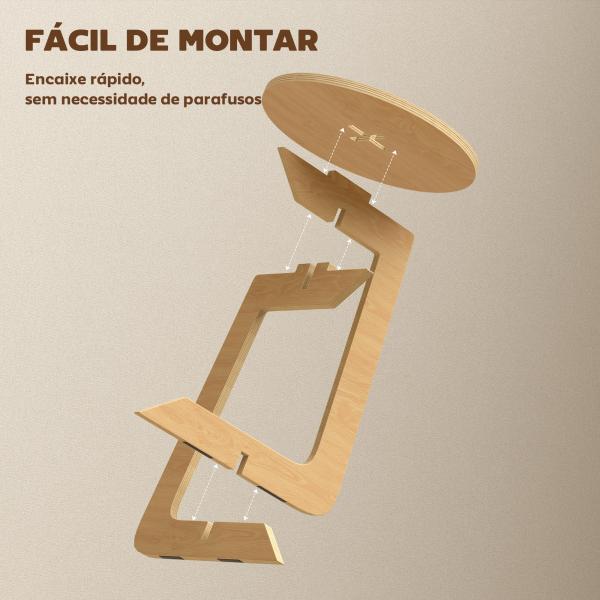 Mesa Auxiliar em Forma de C Mesa Redonda com Montagem Rápida Ideal para Espaços Pequenos Sala, Quarto Ø39x50,5 cm Madeira