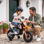 Moto Elétrica Infantil 12V com Música, Velocidade 2,4 - 5 km/h, Rodas Auxiliares, 109,5x60x72,5 cm, Laranja