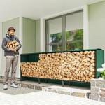 Lenheiro com Cobertura para Interior e Exterior, Carga 300 kg, 300x36x99 cm, Verde - Escuro e Preto
