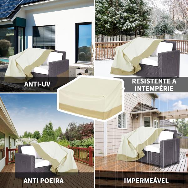 Capa Protetora para Móveis de Jardim 152x87x59 - 79 cm com Tecido Oxford 600D Impermeável e Fivela Bege e Creme