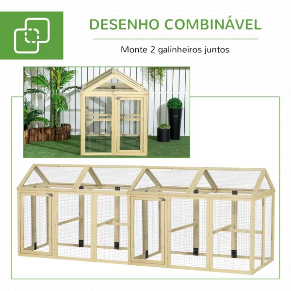 Galinheiro para Exterior 140x88,5x106 cm para 1 - 3 Galinhas com Estrutura de Madeira e 2 Portas com Fechadura Madeira Clara