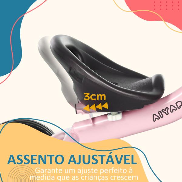 Triciclo para Crianças de 2 a 5 anos com Assento Ajustável Cesta Buzina e Pedais e 3 Rodas 70,5x53x58 cm Rosa