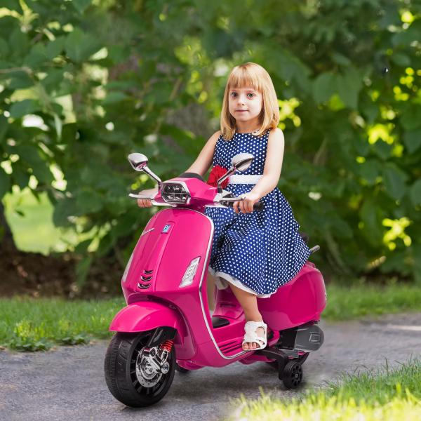 Moto Elétrica para Crianças com Licença Vespa 6V com USB MP3 Luz LED Rádio FM Velocidade 3 km/h 107x47x73 cm Rosa