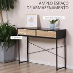 Mesa Consola 100x30x75 cm Mesa de Entrada Moderna com 2 Gavetas de Armazenamento Preto e Madeira