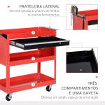Carrinho de Ferramentas com 3 Bandejas e Gaveta Rodas com Travões Pega Lateral Painel Lateral Perfurado 82x35x76 cm Vermelho