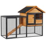 Coelheira para pequenos animais de estimação de 2 níveis com rampa e bandeja removível 122x63x92 cm madeira e cinza