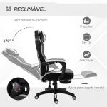 Cadeira de escritorio gaming ergonômica Altura ajustável Reclinável Encosto com apoio para pés 65x70x118,5 - 126,5 cm Branco e Preto