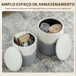 Conjunto de 2 Puffs de Arrumação Estofados em Chenille e PU Assento Acolchoado para Entrada Quarto Cinzento e Creme