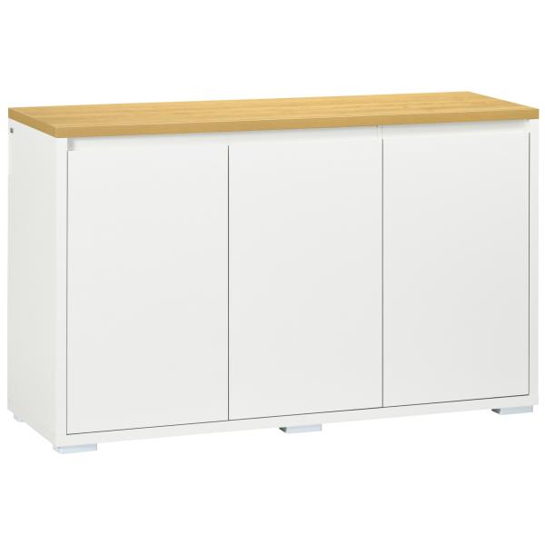 Aparador de Sala de Estar Armário de Armazenamento com 3 Portas e Prateleiras Ajustáveis 120x37x75 cm Branco e Madeira