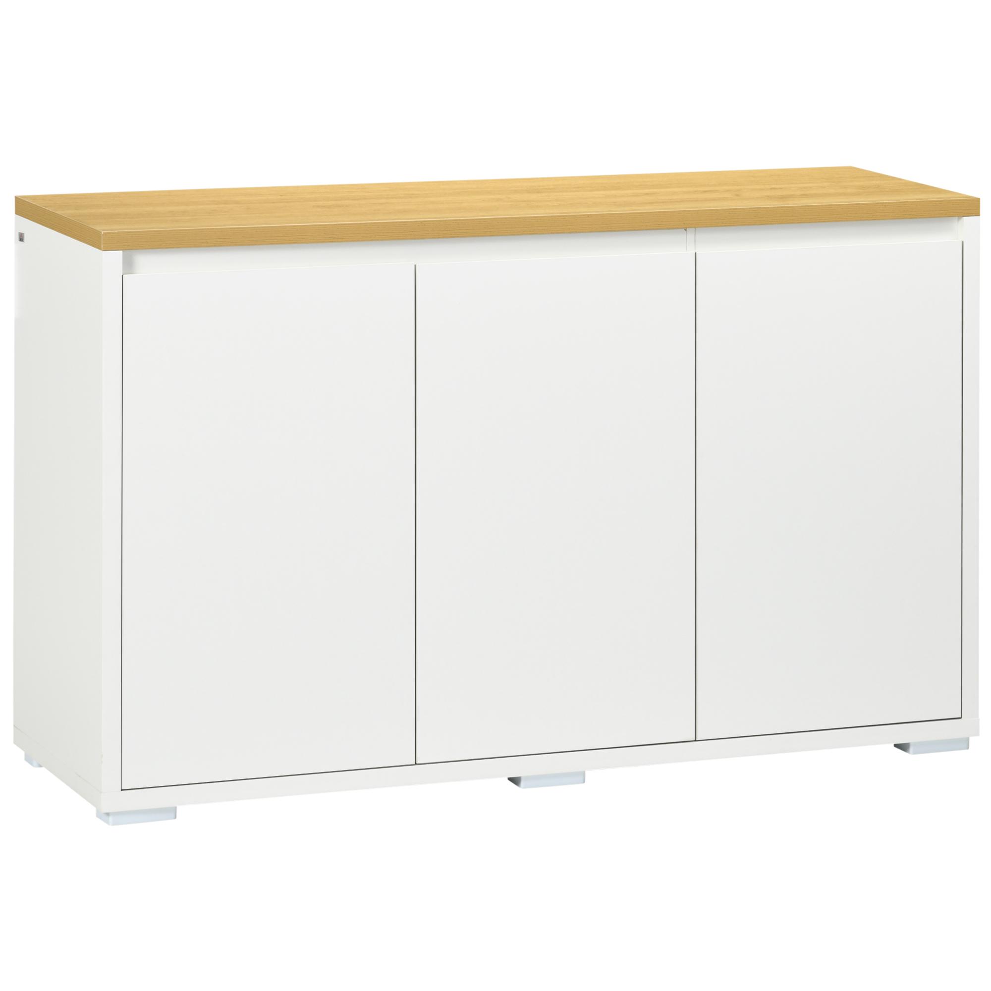 Aparador de Sala de Estar Armário de Armazenamento com 3 Portas e Prateleiras Ajustáveis 120x37x75 cm Branco e Madeira