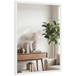Espelho de Parede Decorativo 50x70 cm Espelho Retangular Espelho de Sala com 4 Ganchos Metálicos Estilo Moderno Branco