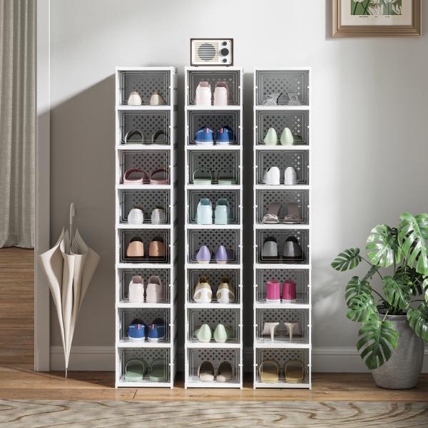 Sapateira Dobrável Organizador para Sapatos de 8 Níveis com Portas Transparentes para Sapatos até Tamanho 43 26x35x140 cm Branco