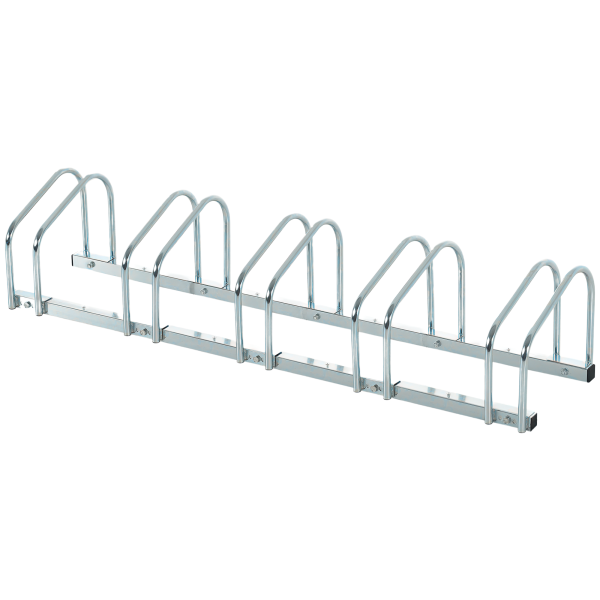 Estacionamento para 5 Bicicletas Suporte de Aço para Estacionar Bicicletas no Chão para Interior e Exterior 145x33x27cm Prata