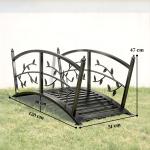 Ponte de Jardim Metálica 1,2 m Ponte Decorativa para Lagos com Corrimãos de Segurança e Design de Folhas Preto
