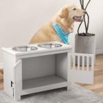 Comedouro Elevado para Cães com 2 Tigelas em Aço Inoxidável 2x2 L, Arrumação 37 L e 2 Portas com Trincos, Branco