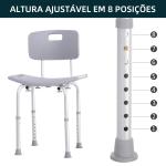 Cadeira para Duche Antiderrapante com Altura Ajustável em 8 Níveis Cadeira de Banho 50,6x43x71 - 88 cm Cinza