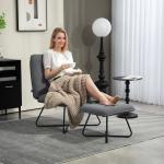 Poltrona Sala de Estar com Apoio para os Pés Poltrona Relax com Pés de Aço em Forma de Cruz Cinza Escuro