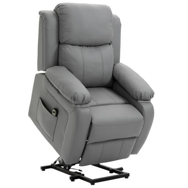 Poltrona Relax Levanta Pessoas com Controle Remoto Reclinação Elétrica de 160° Apoio para os Pés Encosto Estofado em PU e Bolsos Laterais 76x90x105 cm Cinza