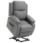 Poltrona Relax Levanta Pessoas com Controle Remoto Reclinação Elétrica de 160° Apoio para os Pés Encosto Estofado em PU e Bolsos Laterais 76x90x105 cm Cinza