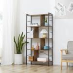 Estante para Livros de 4 Níveis com 8 Compartimentos de Armazenamento Estilo Industrial para Sala de Estar Escritório Dormitório 74x30x157,5cm Marrom Rústico