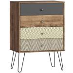 Cómoda 4 Gavetas Cómoda para Quarto com Pés em Forma de V de Aço Estilo Boémio 60x39x86 cm Multicor