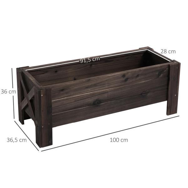 Horta Vertical Floreira de Madeira Retangular com Pés para Flores Plantas Cultivos 100x36,5x36cm Marrom