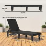 Conjunto de 2 Espreguiçadeiras Reclináveis em Plástico PP com Bandeja Lateral e Encosto Ajustável 5 Níveis 192x57x28,5 cm Preto