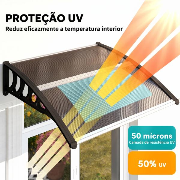 Marquise para Portas e Janelas 103x96,5 cm Marquise com Proteção para Sol e Chuva com Painéis de Policarbonato Preto e Marrom