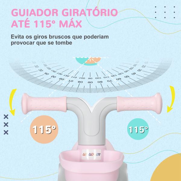 Bicicleta sem Pedais para Crianças de 12 - 36 Meses Bicicleta de Equilíbrio com Assento Ajustável 56x27x39 cm Rosa