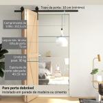 Kit de Ferragens para Porta de Correr Dobrável 122 cm para 2 Portas com Calha, Preto