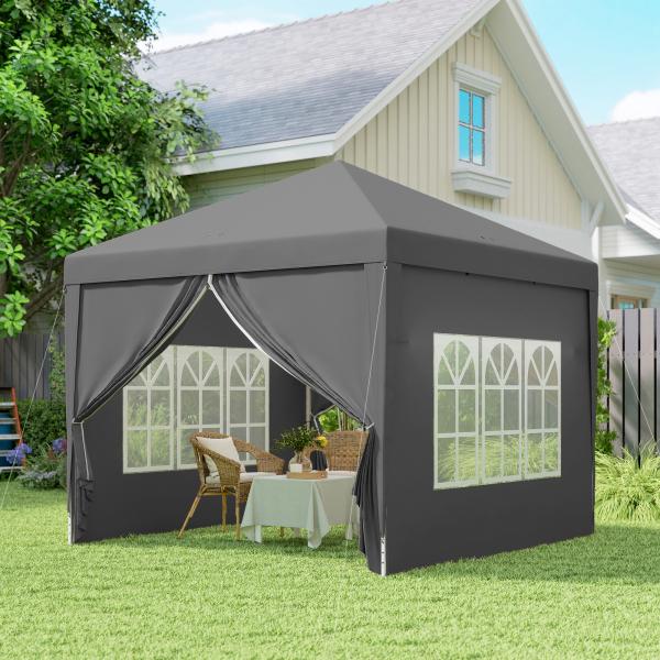 Tenda de Jardim com Paredes Laterais Amovíveis Janelas Porta com Fecho de Correr e Bolsa de Transporte 295x295x196 - 258 cm Cinzento