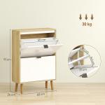 Sapateira Estreita com 2 Portas em Branco Brilhante e Estantes Ajustáveis Pés de Madeira para 12 Pares de Sapatos 60x24x91 cm