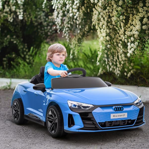 Carro Elétrico AUDI RS E - Tron GT 12V com 2 Motores Controlo Remoto Faróis LED Buzina Música USB 3 - 5km/h 103x58x41cm Azul