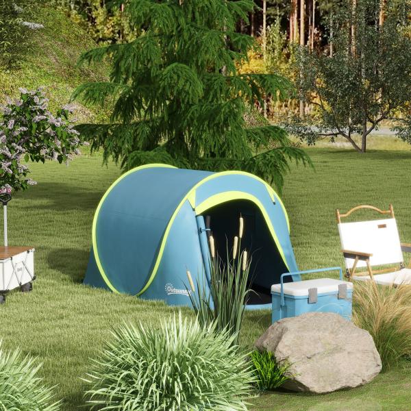Tenda de Campismo para 1 - 2 Pessoas Impermeável de 2000 mm com Bolsa de Transporte para Pesca 245x148x105 cm Azul