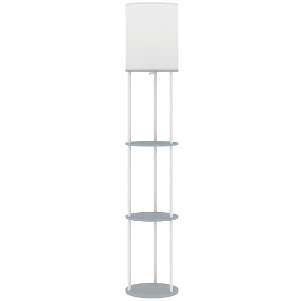 Candeeiro de Pé com Prateleiras 3 Temperaturas de Cor Controlo Remoto e Casquilho E27 Ø29x158 cm Cinzento