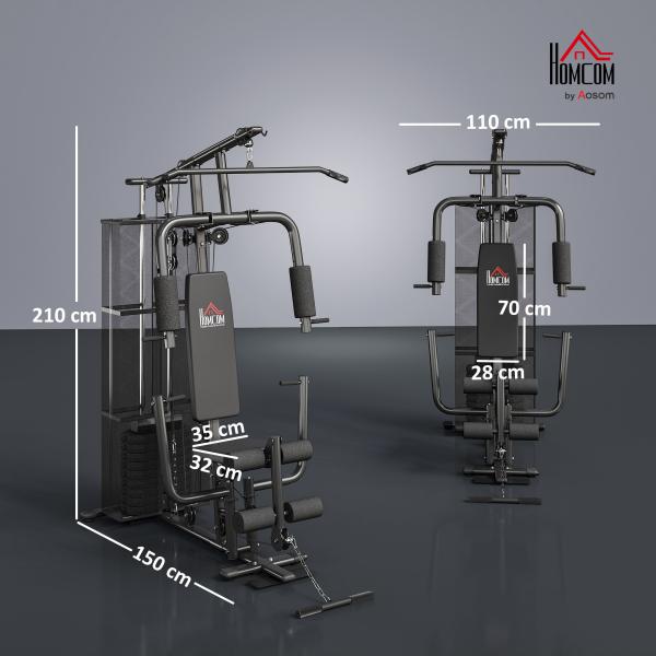 Máquina Multi Estação de Musculação com Placas de Peso de 45kg Carga Máxima 120kg para Treinamento Fitness 150x110x210cm Preto