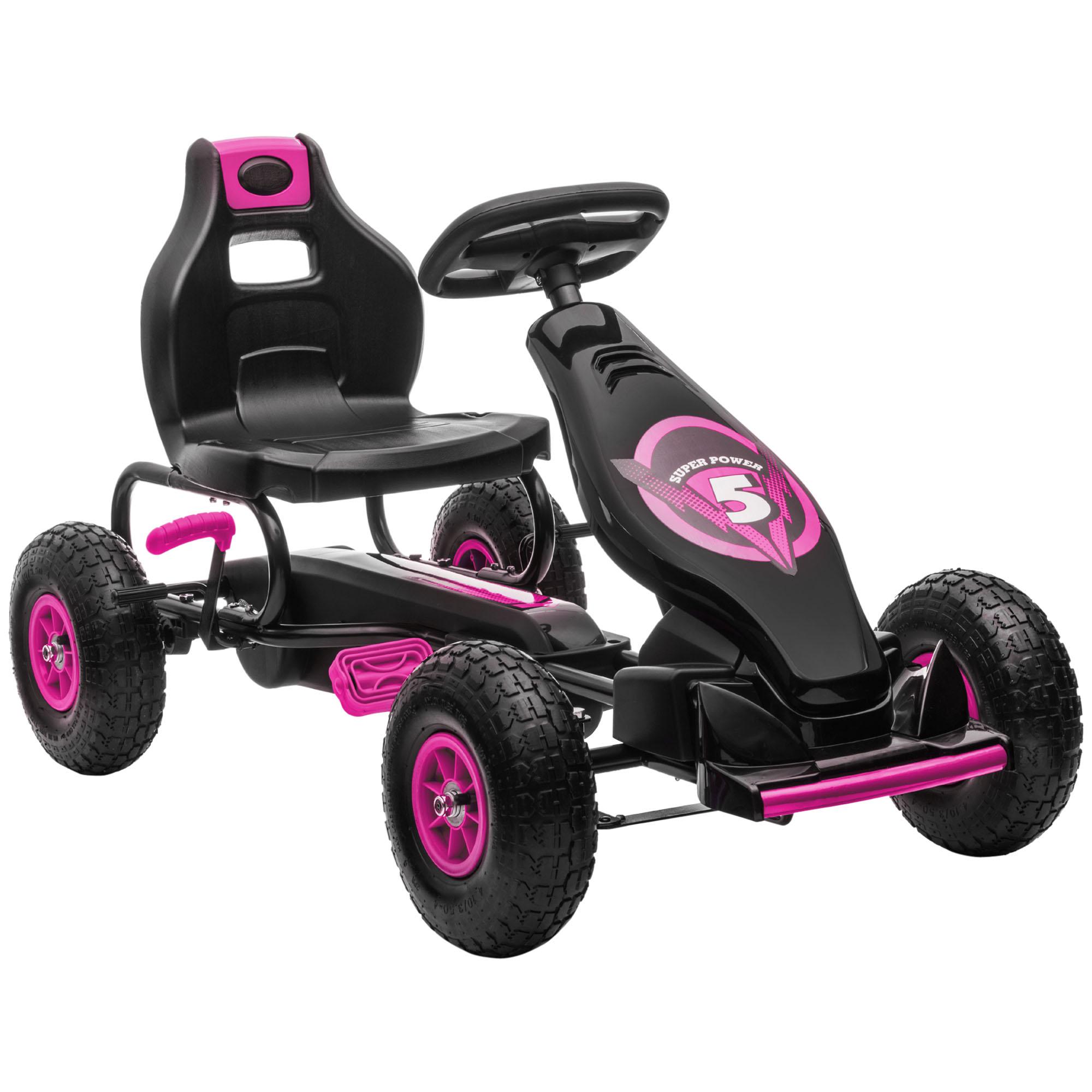 Kart a Pedais para Crianças 5 - 12 Anos com Assento Ajustável Pneus Insufláveis Amortecimento e Travão de Mão 121x58x61 cm Rosa