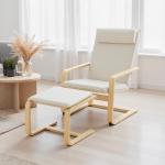 Poltrona com Otomano Poltrona de Leitura com Pernas de Madeira e Estofado em Linho 67x78x92 cm Creme