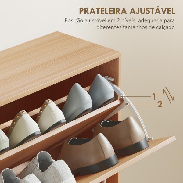 Sapateira Moderna com 4 Gavetas Abatíveis e Prateleiras Ajustáveis para 16 - 24 Pares de Sapatos 120x24x81 cm Madeira