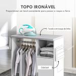 Móvel de Engomar de Madeira com Rodas Barra para Pendurar Roupa Prateleira Aberta e Tábua Dobrável 107x42,5x99 cm Branco
