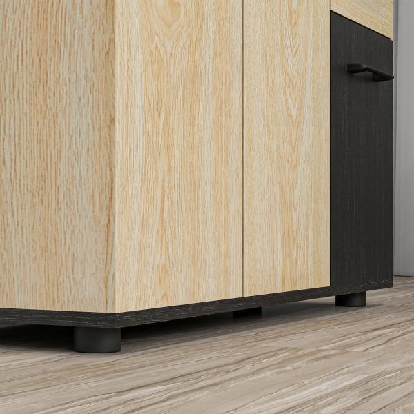 Aparador Estreito de Sala com 2 Portas, 2 Gavetas e Prateleira Ajustável 90x30x75,5 cm Natural e Preto