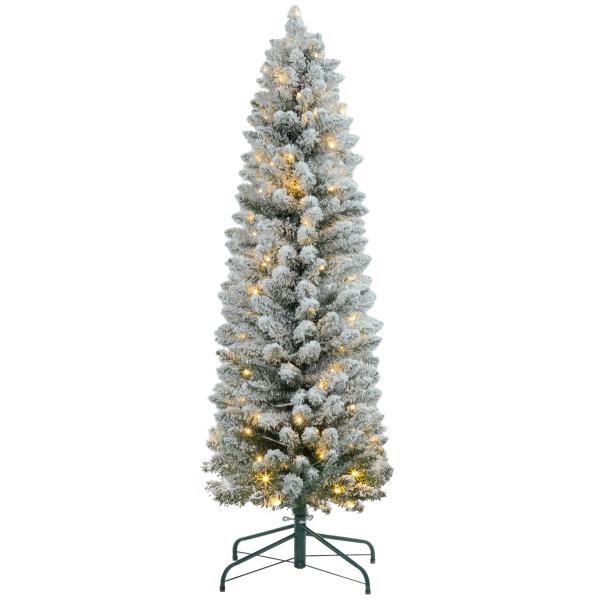 Árvore de Natal 150 cm Árvore de Natal Artificial Nevada com 120 Luzes LED 263 Ramos Verde e Branco