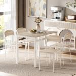 Conjunto de Mesa e Cadeiras de Refeição Mesa de Cozinha Retangular com 4 Cadeiras Estilo Moderno Carvalho e Branco