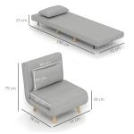 Poltrona 2 em 1 Sofá Cama Individual Dobrável com Encosto Ajustável e Almofada Carga 150 kg 72x78x79 cm Cinza