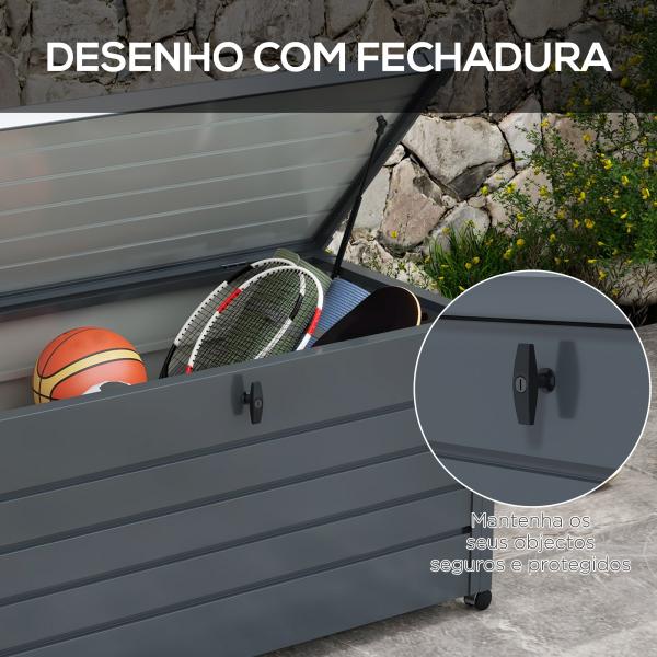Baú de Exterior 311 L Baú de Armazenamento de Aço Galvanizado com 1 Fechadura para Jardim 120x62x66 cm Cinza Escuro