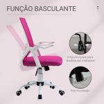Cadeira de Escritório Ergonômica Giratória com Altura Ajustável Apoio para os Braços Dobrável Suporte Lombar e Encosto Transpirável 62,5x55x94 - 104cm Rosa