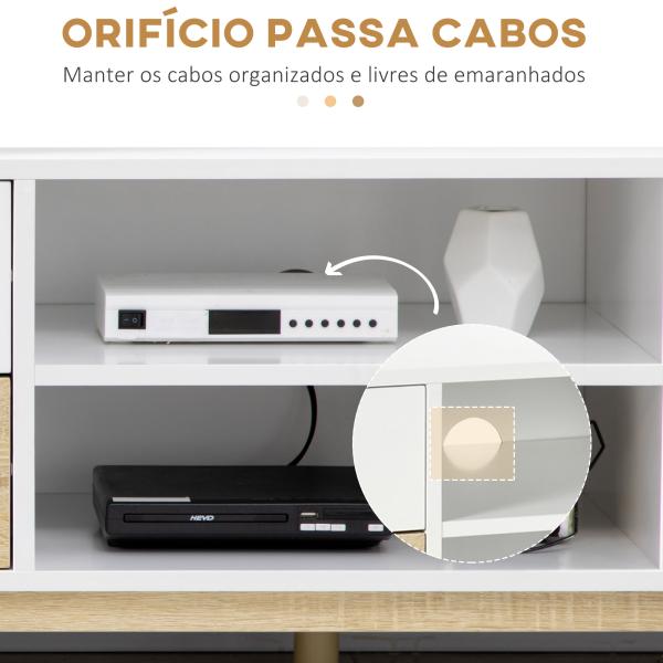 Móvel de TV para Televisores de até 55" com Prateleiras de Armazenamento e 4 Gavetas 120x40x44,5cm Branco e Carvalho