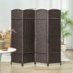 Biombo de 4 Painéis Separador de Ambientes Dobrável 160x170 cm para Sala de Estar Dormitório Escritório Marrom