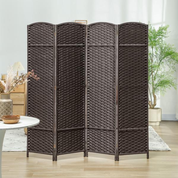 Biombo de 4 Painéis Separador de Ambientes Dobrável 160x170 cm para Sala de Estar Dormitório Escritório Marrom