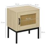Mesa de Cabeceira com Porta de Vime Estilo Cannage com Pés de Metal 43x30x51 cm Madeira e Preto